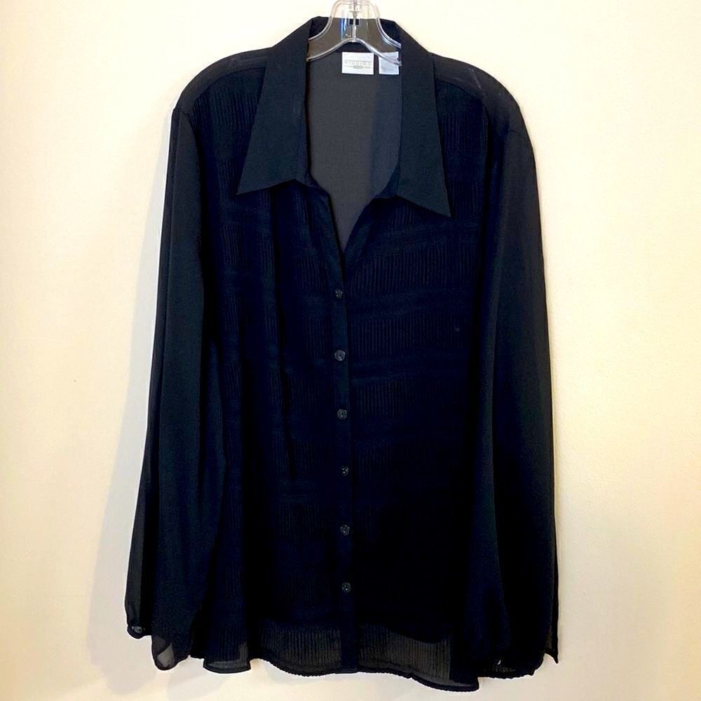 Studio C Black Blouse Plus Size Chiffon Button Down Blouse Top Size 26/28
